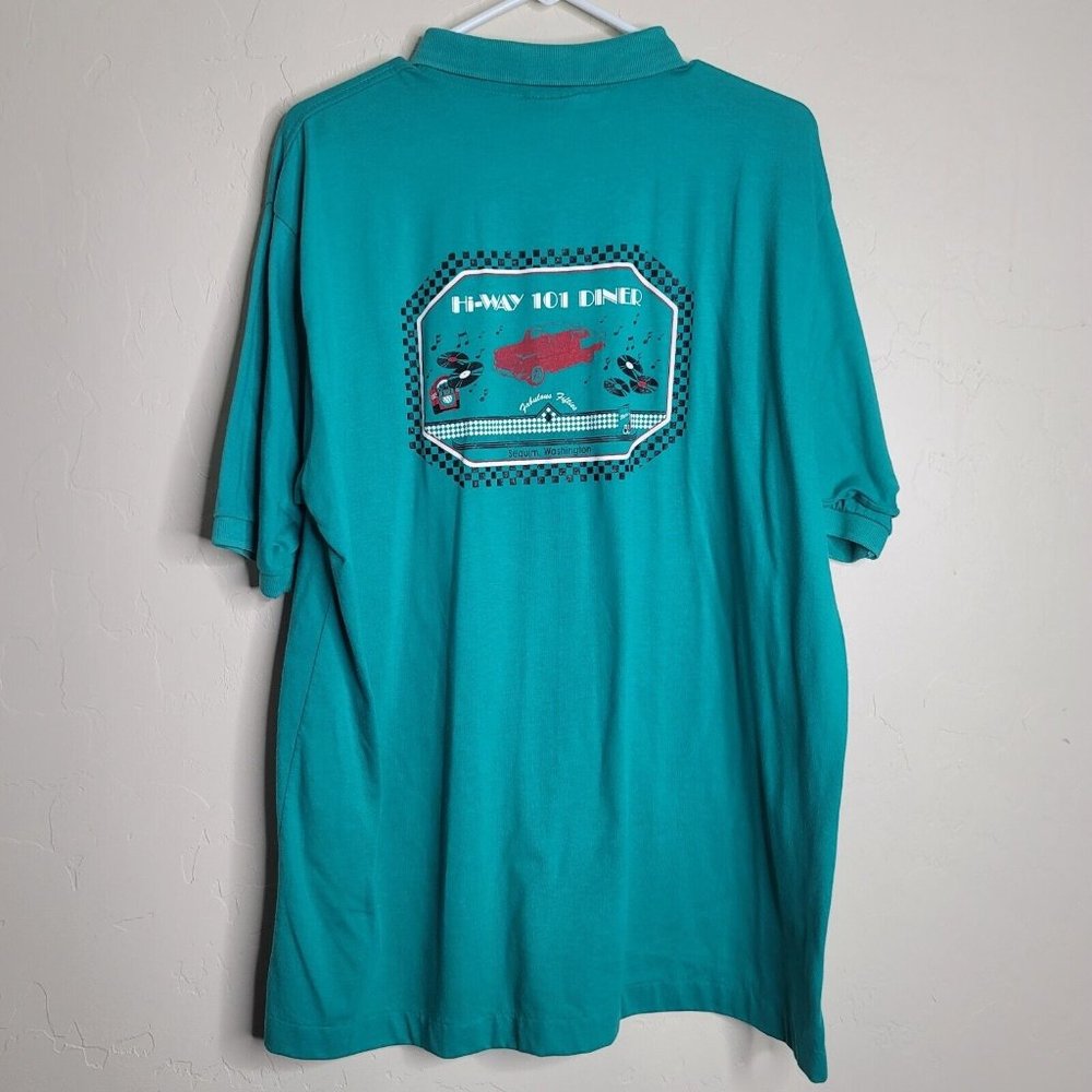 Highway 101 Diner Sequim Wa Mens Teal XXL Polo Shirt - Picture 4 of 5